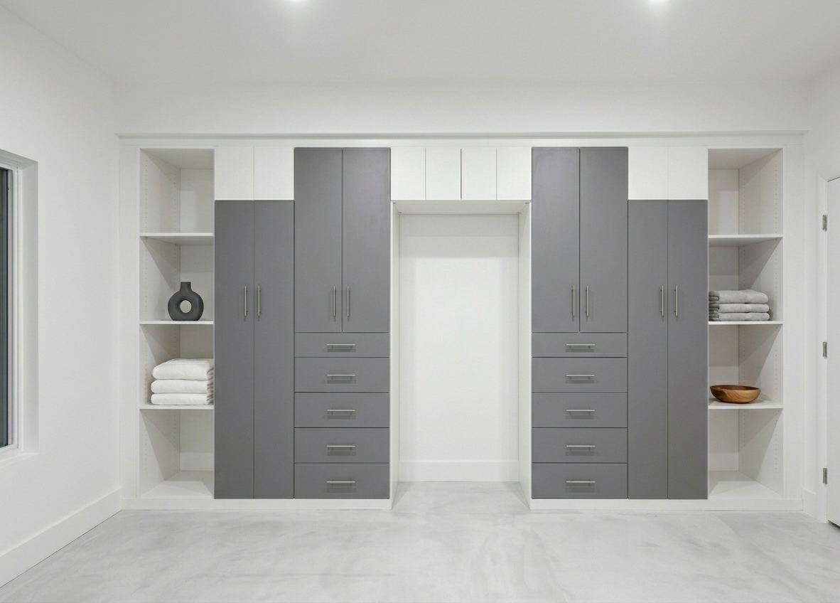 Modern Reach-In Closet with white and gray drawers in Coral Springs, FL