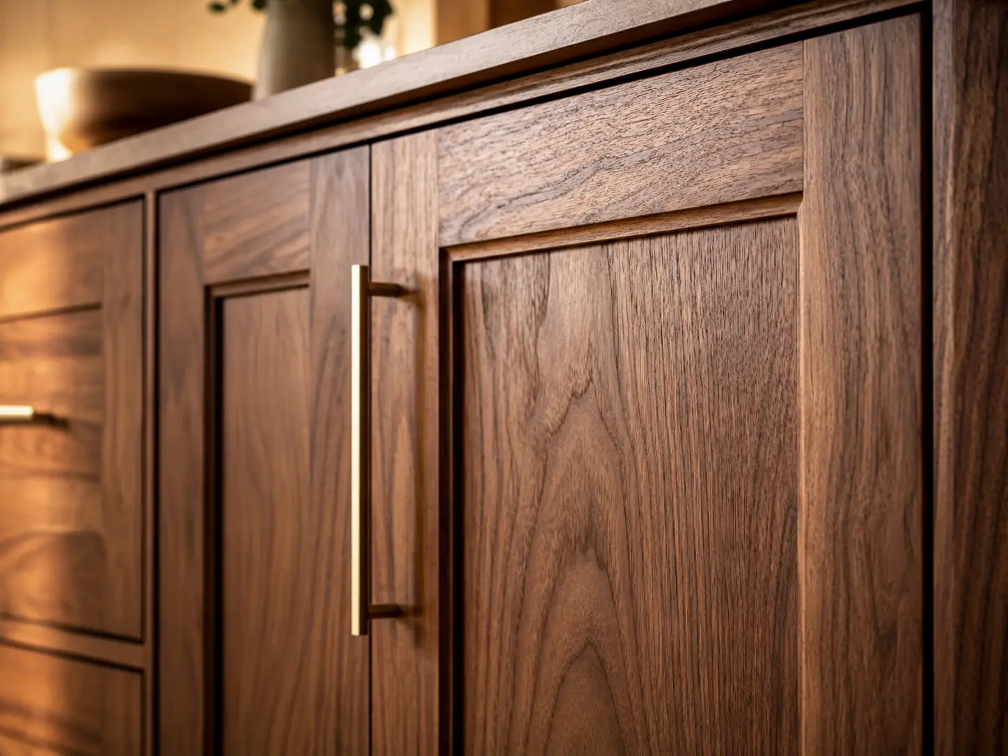 Wood-look cabinetry with premium laminate doors resembling maple and walnut for custom kitchens in Coral Springs