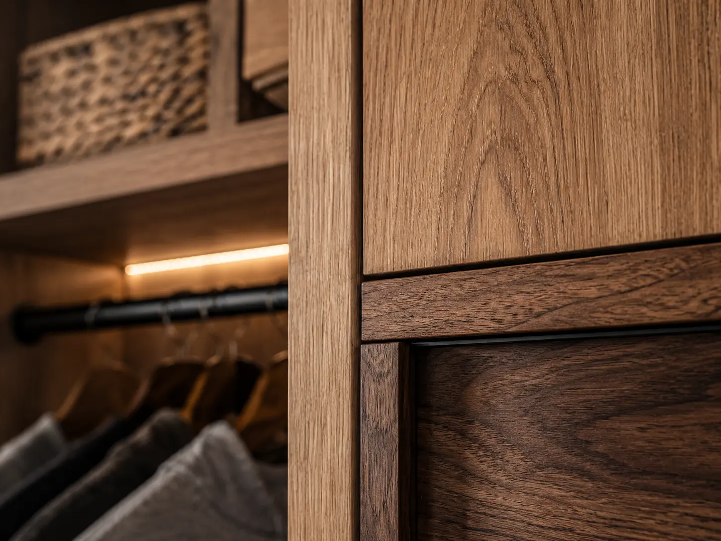 Wood-Look Laminate Finishes - Custom reach-in closet wood finishes