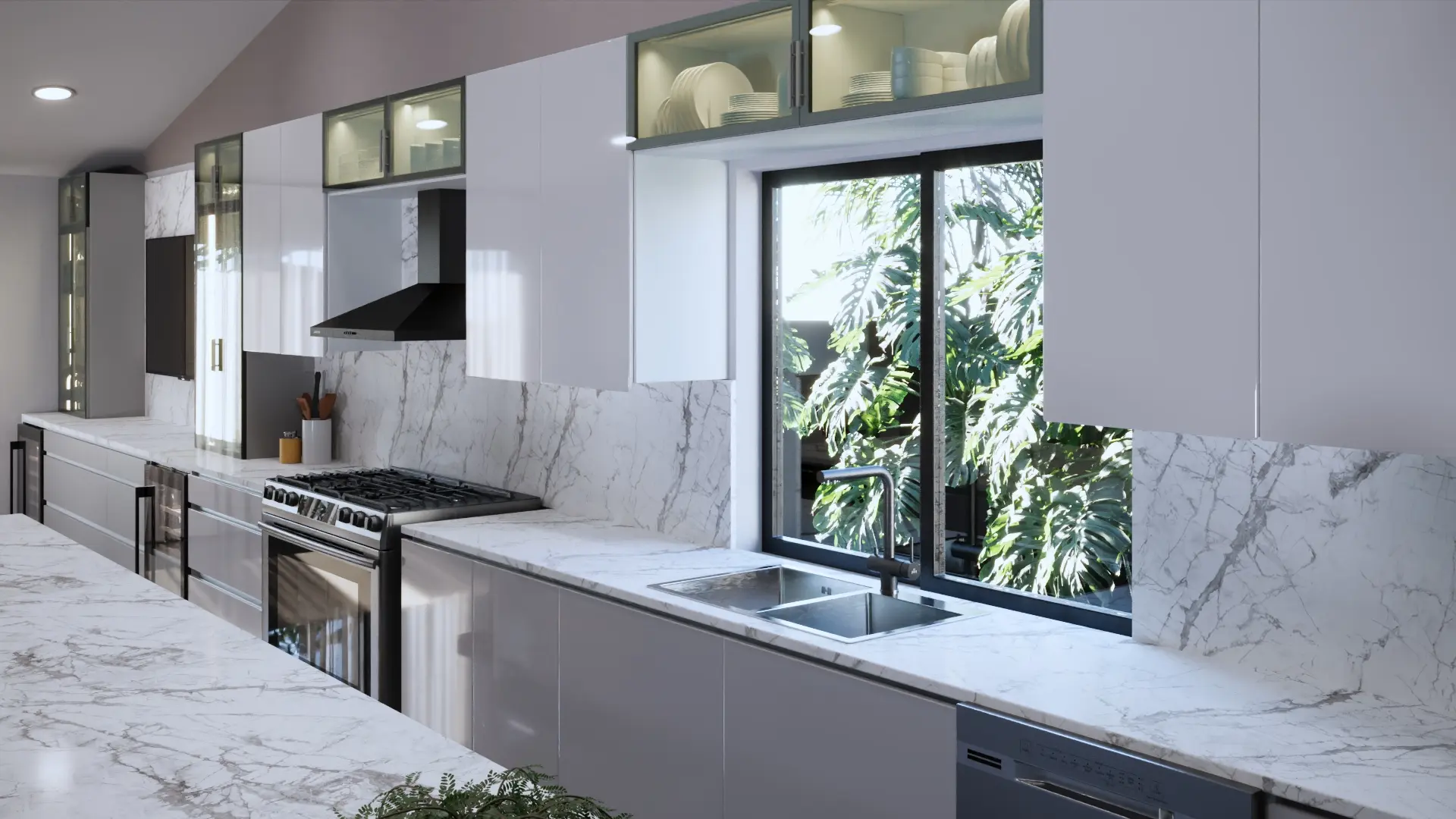Modern handleless kitchen with gola profile cabinets by Custom Closet Florida