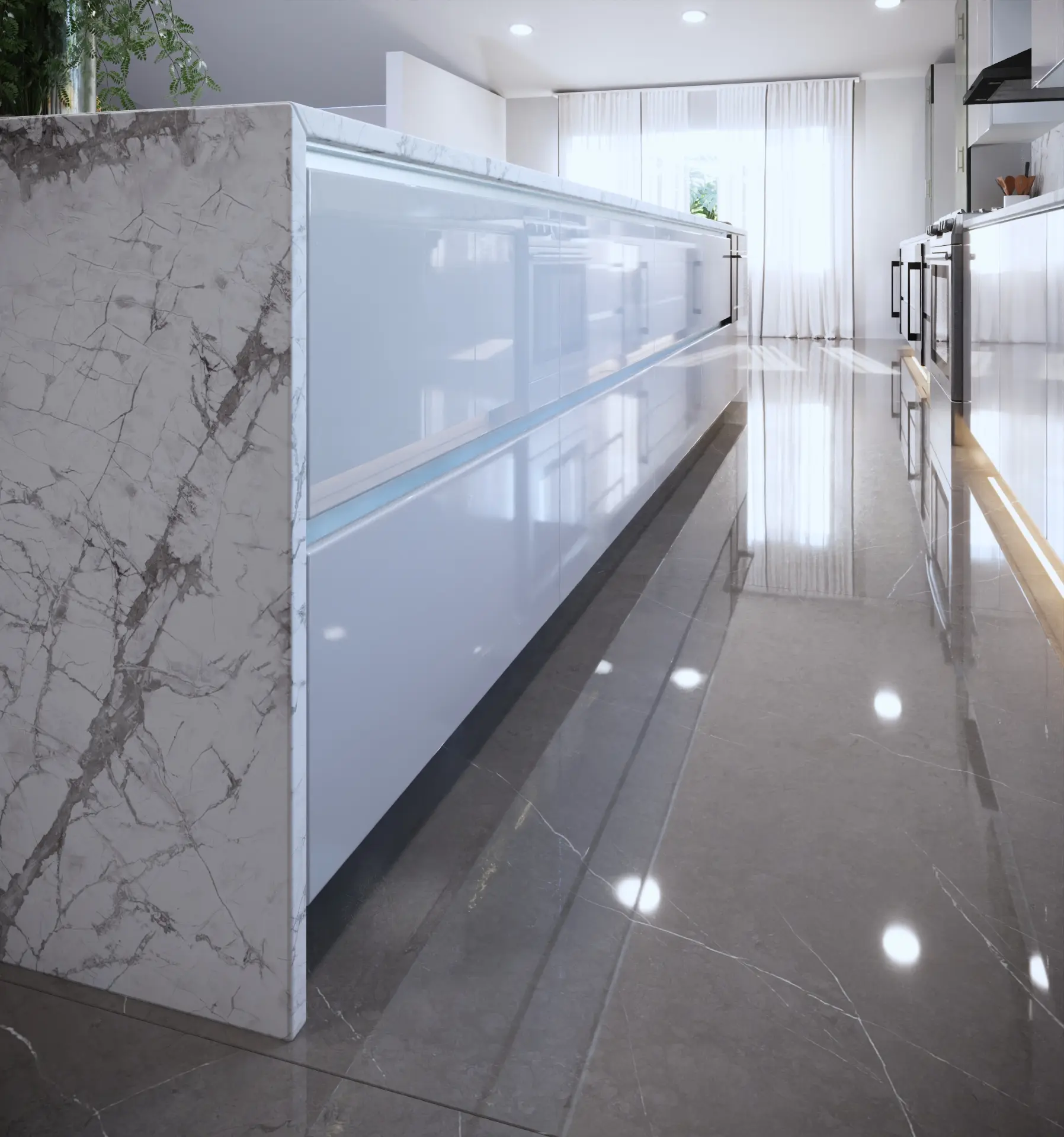 Kitchen island base cabinets showing the exposed gola profile channel by Custom Closet Florida