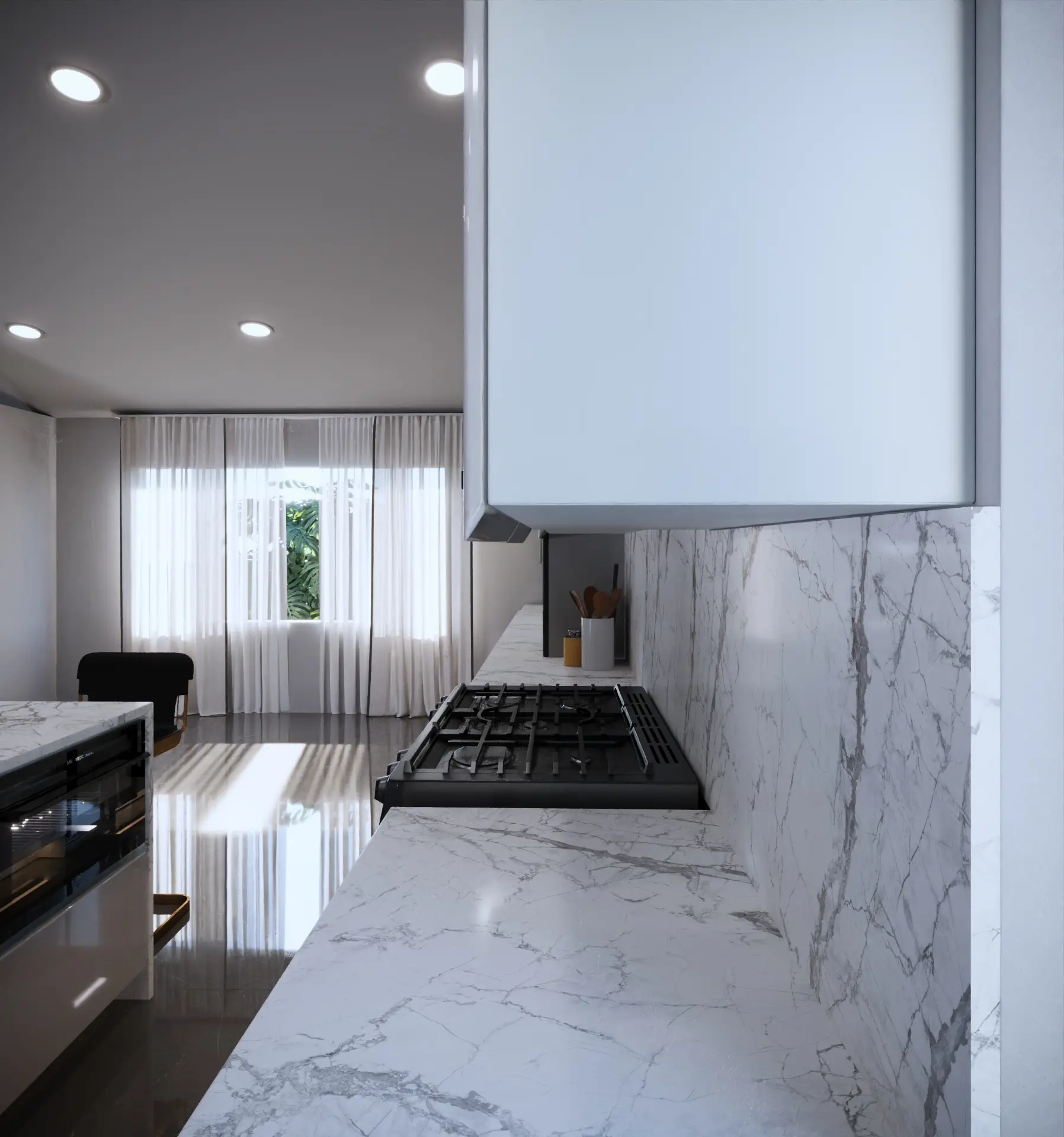 Underside of an upper kitchen cabinet showing the gola channel along the bottom edge, Custom Closet Florida